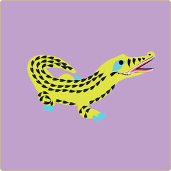 ILLUSTRATION OF A STYLISH YELLOW ALLIGATOR WITH HEARTS FOR CREATING PRINTS