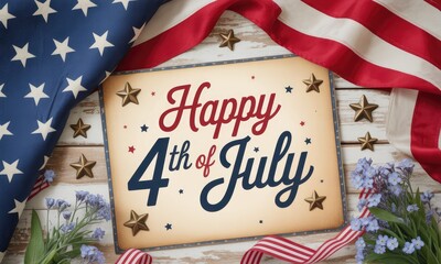 Fototapeta premium Happy 4th of july festive american flag and stars design
