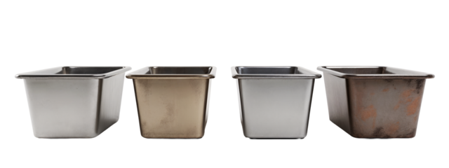 A set of three stainless steel planters
