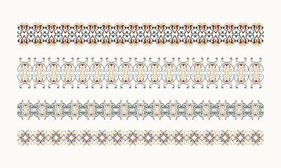 Ornamental Ethnic Border Set with Subtle Earth Tone Geometric Motifs – Seamless Decorative Pattern Vector