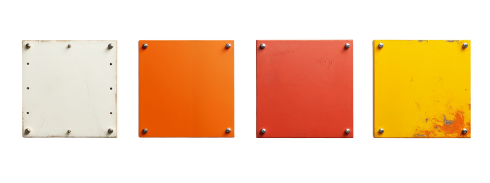 Three different colored metal plates