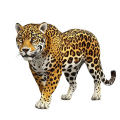 Fototapeta premium Jaguar walks gracefully through a dense rainforest during the daylight hours