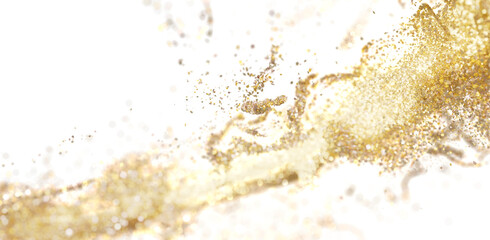 Obraz premium Sparkling gold glitter explosion on white. Perfect for luxury, celebration, and festive designs.