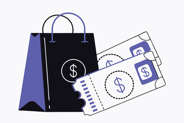 Shopping bag icon set discount coupon shop graphics for retail branding