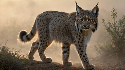 Obraz premium An Iberian Lynx listens as a chorus of birds sings nearby.