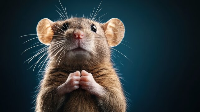 A close-up of an expressive mouse, depicted in dramatic lighting, showcasing its vulnerability and charm in a captivating and emotionally resonant manner within an artistic setting.