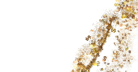 Abstract image of swirling golden dollar signs on a white background. Perfect for financial, business, or wealth-related projects.
