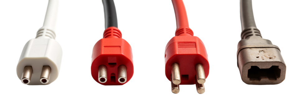 A close up of three different types of electrical cords.