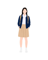 Flat vector people and illustration, girl with school uniform outfit