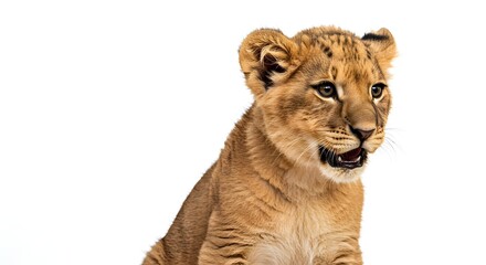 Fototapeta premium 愛らしいライオンの子、柔らかな光の中で微笑む. AI Generated