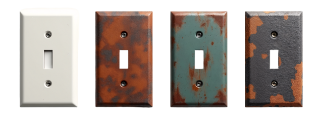 A set of four different colored metal switches