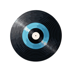 Stylish vinyl record with blue center on a white background for music and nostalgia concepts