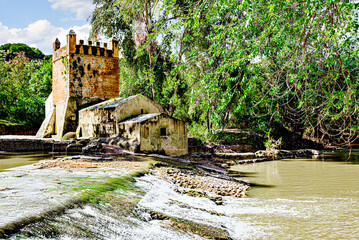 Algarrobo flour mill next to the banks of the Guadaira River, within Oromana Park in Alcalá de Guadaira, Seville