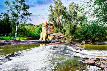 Algarrobo flour mill next to the banks of the Guadaira River, within Oromana Park in Alcalá de Guadaira, Seville