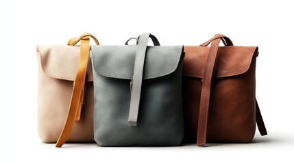 Obraz premium A collection of three stylish leather backpacks showcased in soft colors, emphasizing fashion and functionality for the modern individual seeking quality accessories.