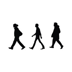silhouette of people walking, human silhouettes isolated on white background