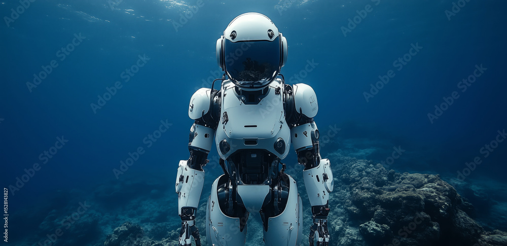 Aufkleber A sophisticated robot immerses itself in the depths of the ocean, conducting exploration activities. This advanced technology showcases its capabilities while navigating underwater environments.