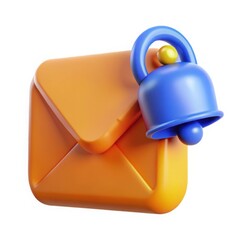3d render cartoon email notification icon with bell