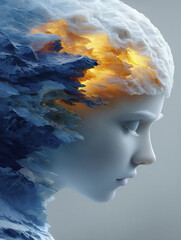 A woman's face seen from the side as it melts and slides on itself, bright colors, generative ai