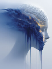 A woman's face seen from the side as it melts and slides on itself, bright colors, generative ai