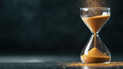 An artistic hourglass filled with golden sand illustrates the passage of time, evoking thoughts about mortality, life, and the constant march of time in our lives.