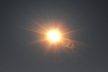 Glowing light effect of explosion. Flash of stars and rays, shine, sparks, lens.