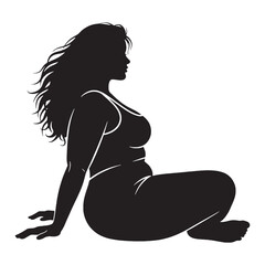 Confident Curvy Woman Silhouette Posing Gracefully – curvy woman vector - curvy lady silhouette - curvy lady vector

