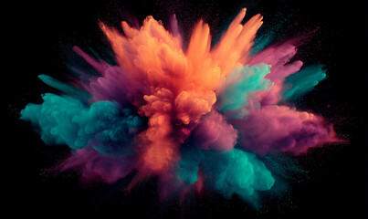 Obraz premium vibrant holi color powder explosion on black background — great for festival promotions, party posters, celebration ads, or abstract art concepts