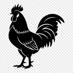 Majestic Rooster Silhouette A Stunning Black and White Illustration of a Farm Animal