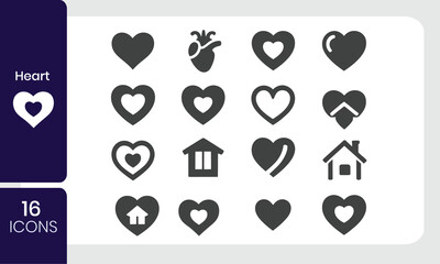 Collection of heart icon designs and variations for love healthcare and home concepts