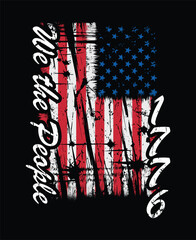 Distressed american flag design with patriotic texts we the people and 1776 on black background