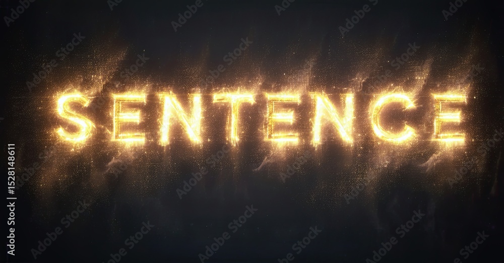 Poster bright golden text spells sentence against dark background. sparkles radiate from glowing letters, c