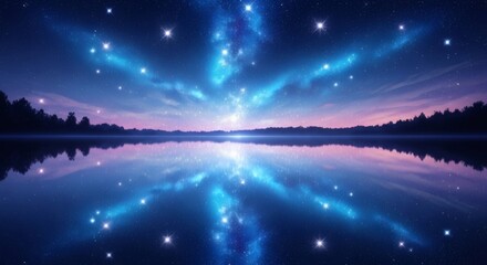 Fototapeta premium Celestial Reverie The Universe Mirrored in Tranquil Waterscape at Twilight