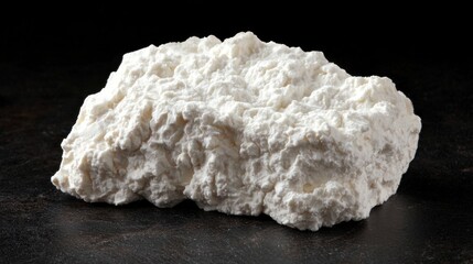 A white, fluffy, powdery substance on a dark surface.