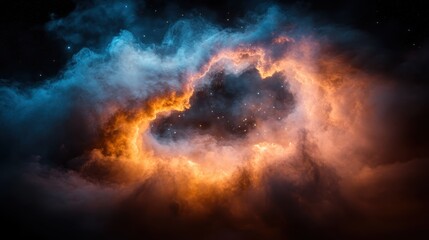 Fototapeta premium An enchanting view of a swirling cosmic cloud, blending vibrant blues and fiery oranges, creating an ethereal atmosphere that captivates the imagination.