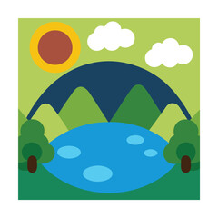 Naklejka premium Hills and lake in summer flat vector style