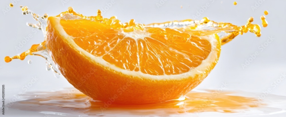 Poster the vibrant orange slice creating a refreshing splash of juice.