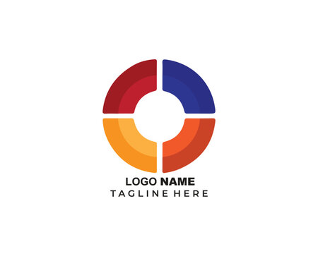 Vibrant circular logo template with four colorful segments and placeholder text for customization and branding purposes. - Powered by Adobe