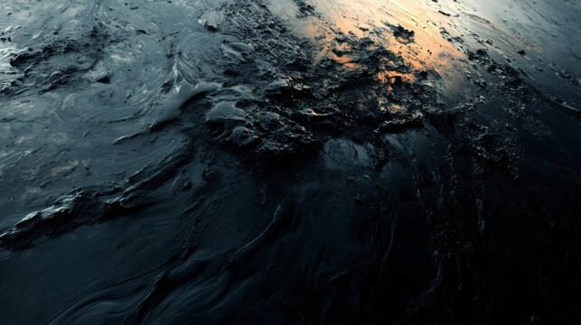A large oil spill contaminating the ocean, creating a dark, toxic surface.
