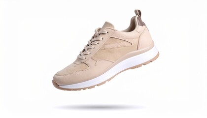 Beige Athletic Sneaker on White Background – Modern Minimalist Running Shoe Mockup