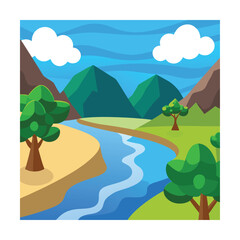 Obraz premium Minimalist coastal valley with trees and water