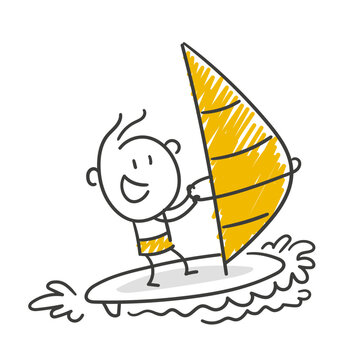 Strichfiguren / Strichm&auml;nnchen: Surfer, Surfen, Windsurfen, Surfing. (Nr. 855)