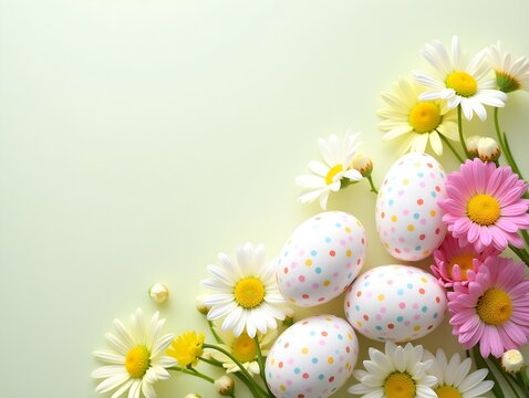happy easter card with flowers and eggs
