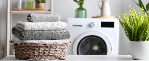 The Cozy Towels and Washing Machine Create a Relaxing Laundry Space.