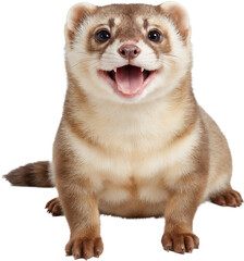 A playful ferret with sleek fur and curious, agile eyes, showcased on a transparent background—perfect for dynamic photostock designs.
