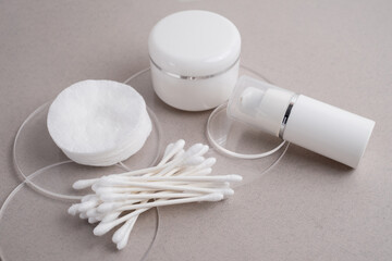 Container for cream, shampoo, toiletries, spa. Unbranded white plastic bottles. Bottle with a...