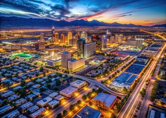 Obraz premium Discover Las Vegas's vibrant neighborhoods and stunning skyline with this detailed panoramic city map.