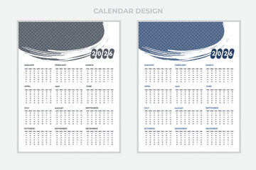 Unique modern colorful 2026 new year calendar design.New Calender design template 2026 vactor design wall calender12 month.Wall calendar design template for 2026, minimalist, clean, and elegant design