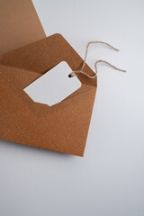 Paper envelopes on a light background. New mail, write a message. Send and receive mail. Postal delivery service. Empty envelope, empty space. Communication with people, paperwork. Envelope close-up
