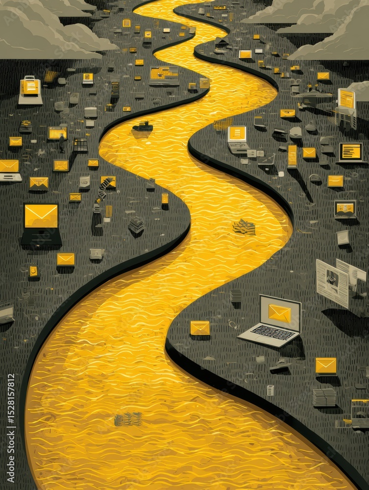 Fototapete Digital Data River Flowing With Phishing Content and Empty Space on the Left Side